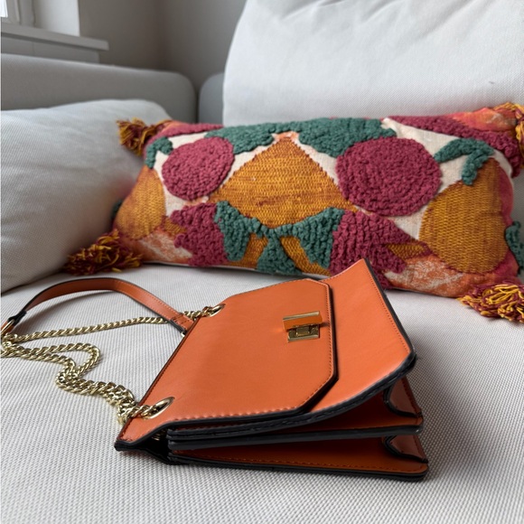Women's Orange Leather Chain Shoulder Bag with Gold Hardware - Picture 3 of 6